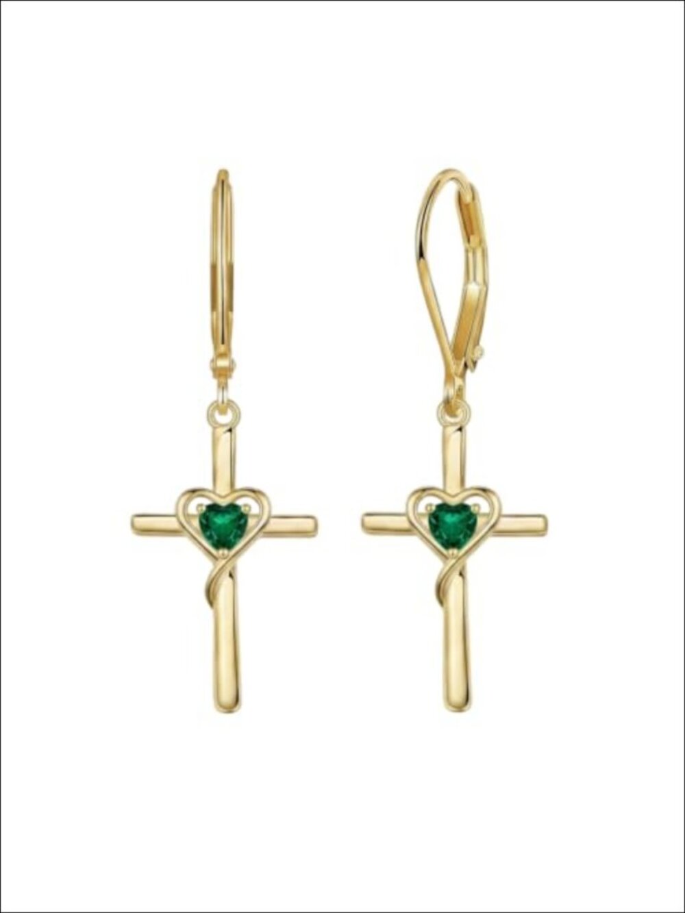 14K Gold Plated Cubic Zirconia Heart Cross Dangle Drop Earrings